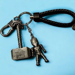 8" Avengers Keychain Thor & Iron Man, Leather Braided Strap - NEW!